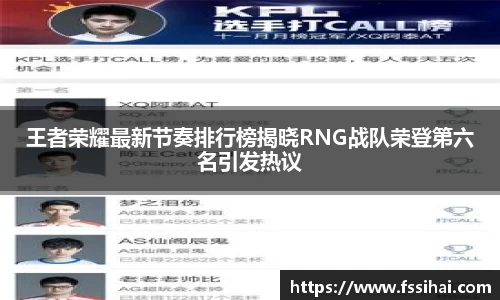 王者荣耀最新节奏排行榜揭晓RNG战队荣登第六名引发热议